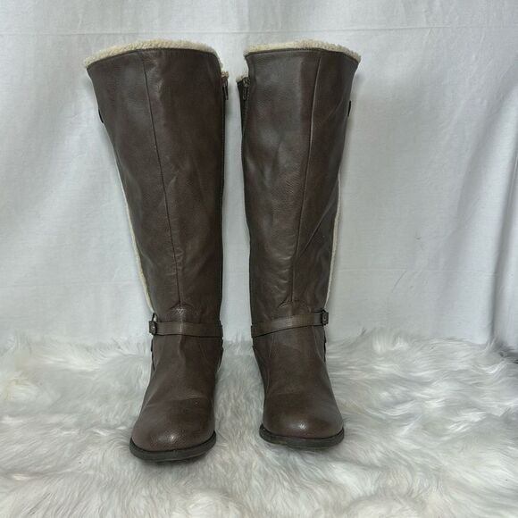 G By Guess Faux Leather Taupe Knee High Riding Boots Sz 11 - Picture 2 of 6